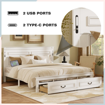 Mirightone ™ Queen Size Bed Frame with 2 Storage Drawers, Strengthened Frame.