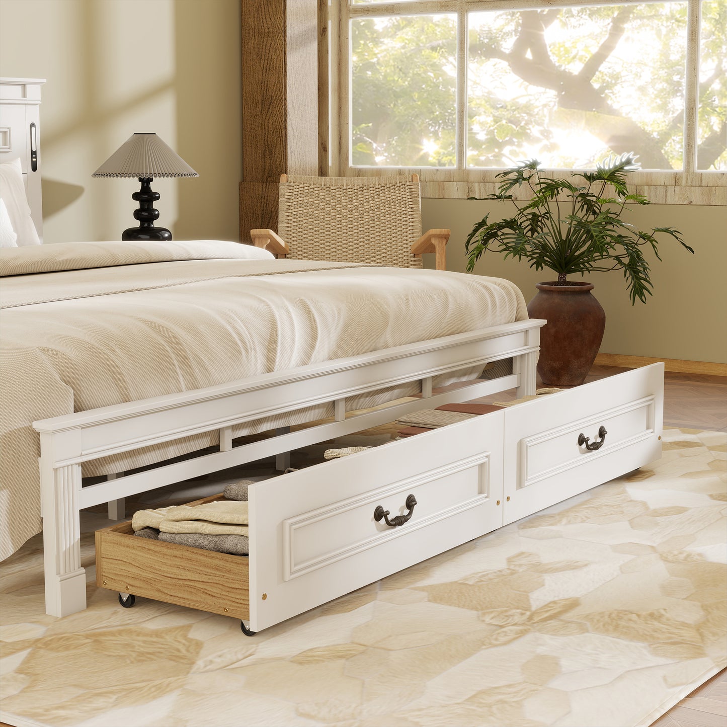Mirightone ™ Queen Size Bed Frame with 2 Storage Drawers, Strengthened Frame.