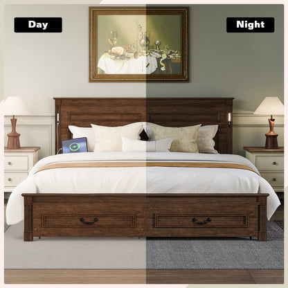 Mirightone ™ Queen Size Bed Frame with 2 Storage Drawers, Strengthened Frame.