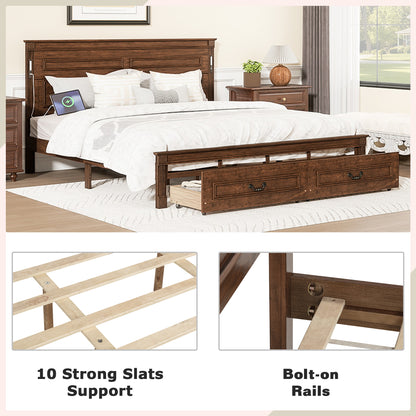 Mirightone ™ Queen Size Bed Frame with 2 Storage Drawers, Strengthened Frame.