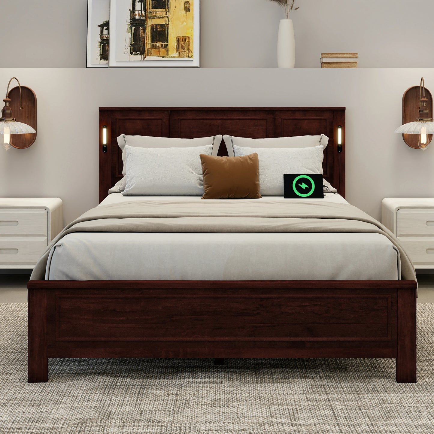 Mirightone™ Queen Size Bed with LED Lights and USB Charging Station