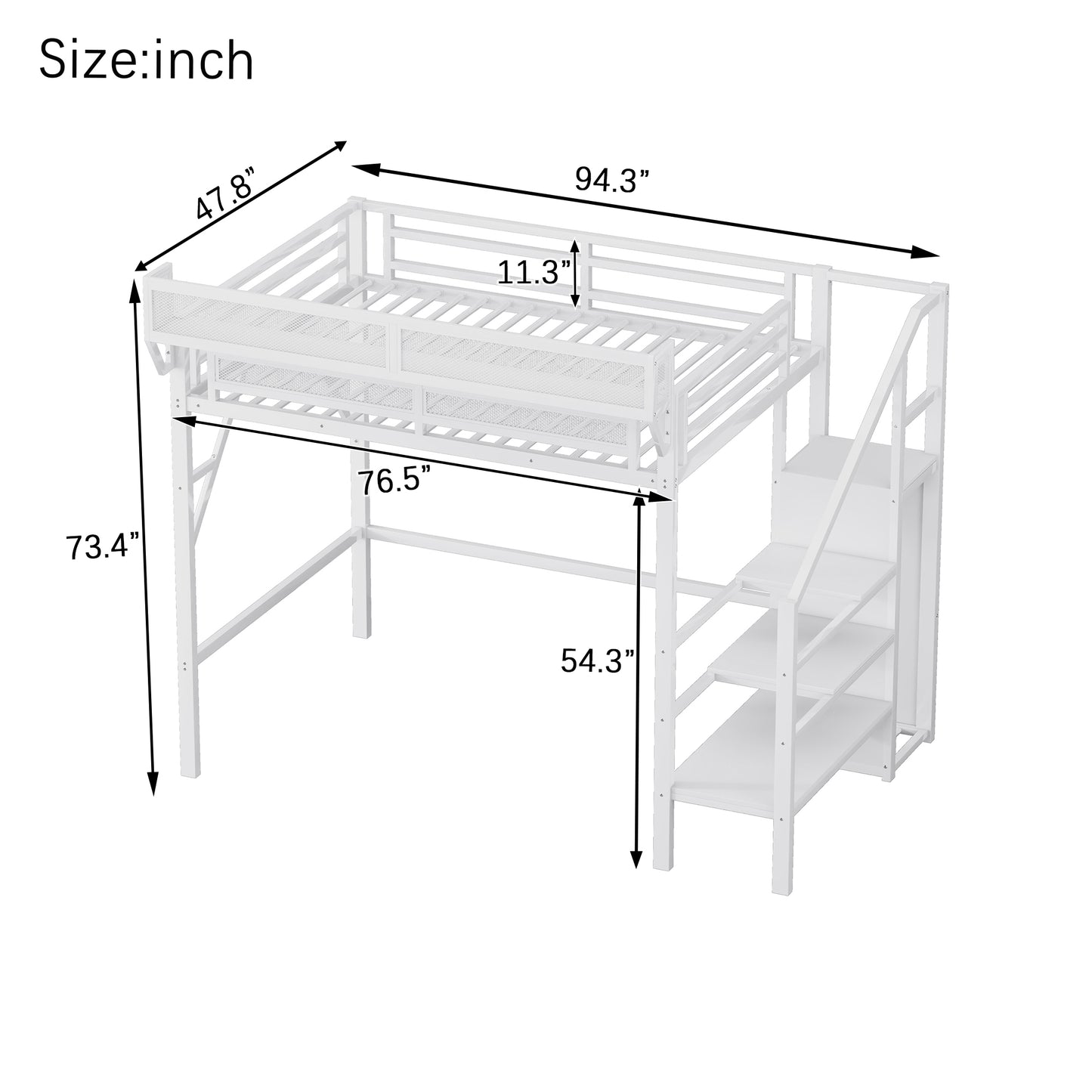 Mirightone™  Twin Size Loft Bed with Stairs and Storage, Metal Loft Bed Frame , Black