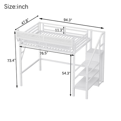 Mirightone™  Twin Size Loft Bed with Stairs and Storage, Metal Loft Bed Frame , Black