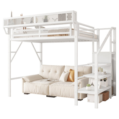 Mirightone™  Twin Size Loft Bed with Stairs and Storage, Metal Loft Bed Frame , Black