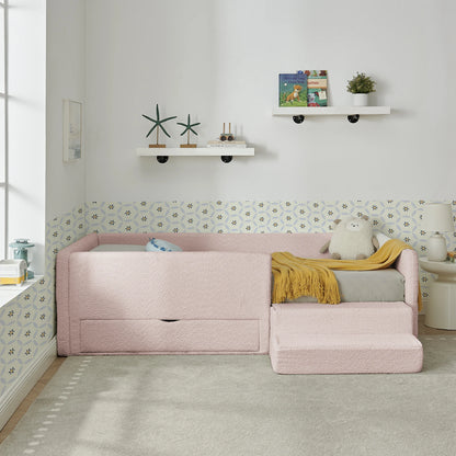 Space-savingkidsbedwithintegratedstoragedrawerandcushionedstepstool.Designedforfunctionality_comfort_andeasyorganizationinmodernchildren_srooms.