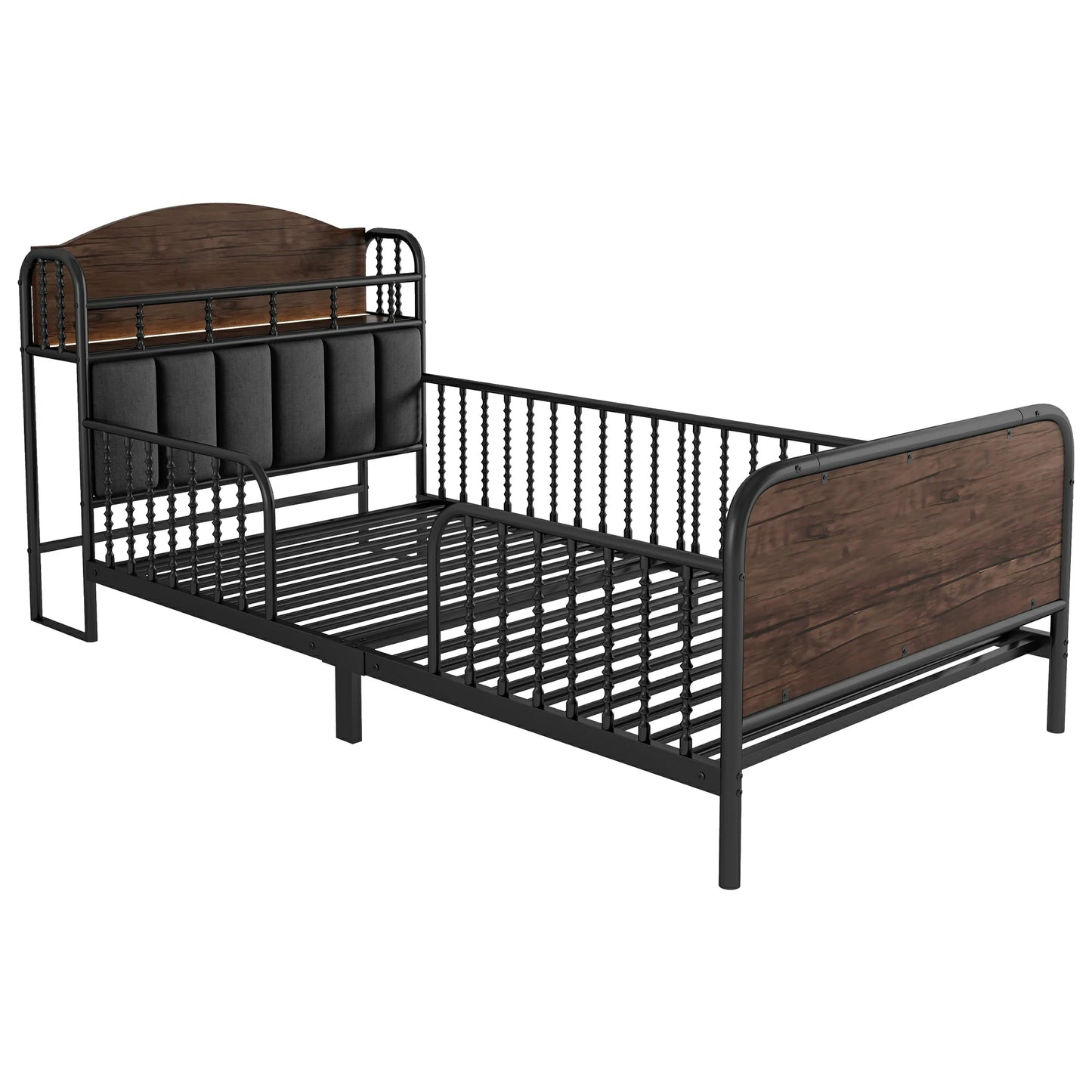 Sturdytwindaybedframewithmetalslats_reinforcedstructureandindustrialwoodpaneldesign