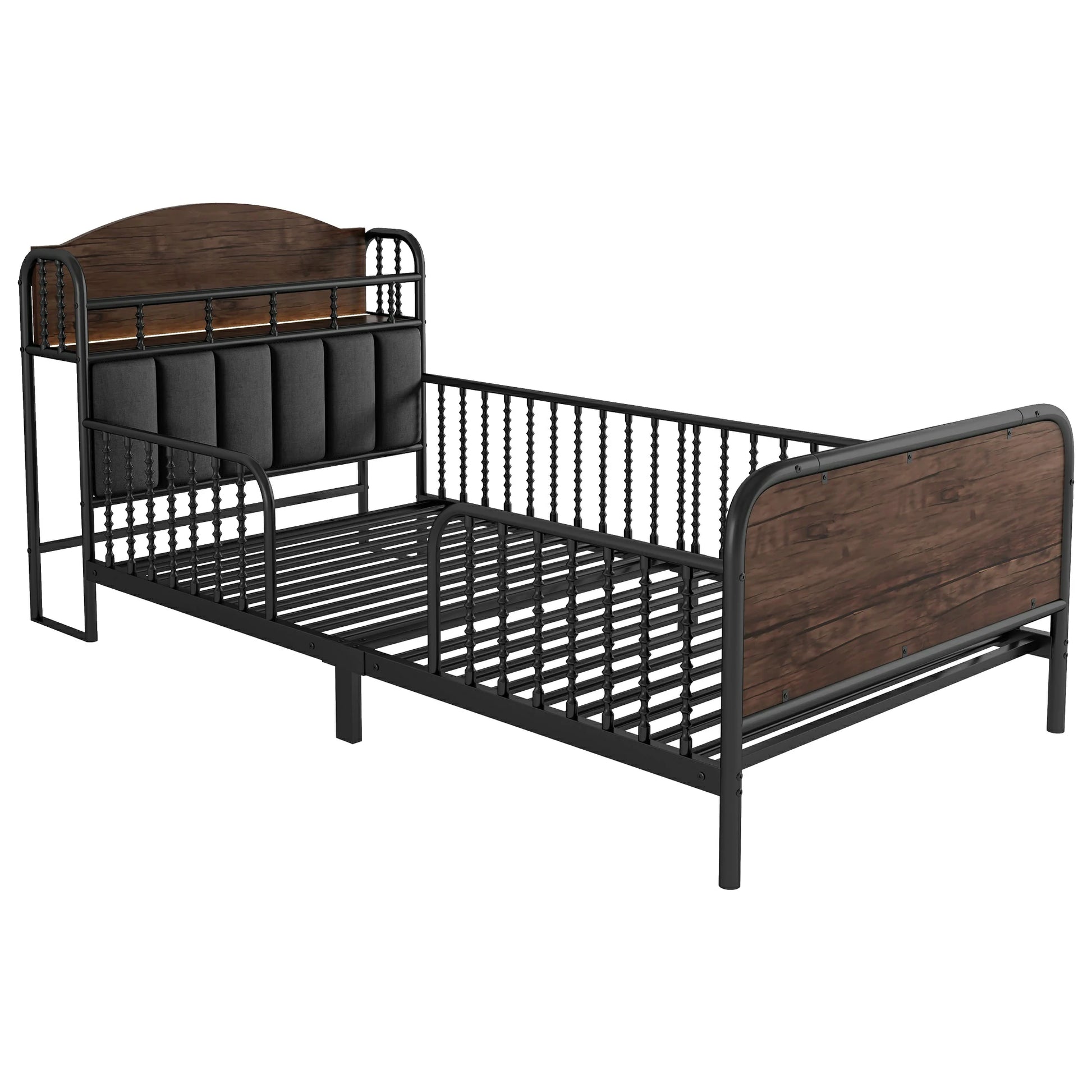 Sturdytwindaybedframewithmetalslats_reinforcedstructureandindustrialwoodpaneldesign