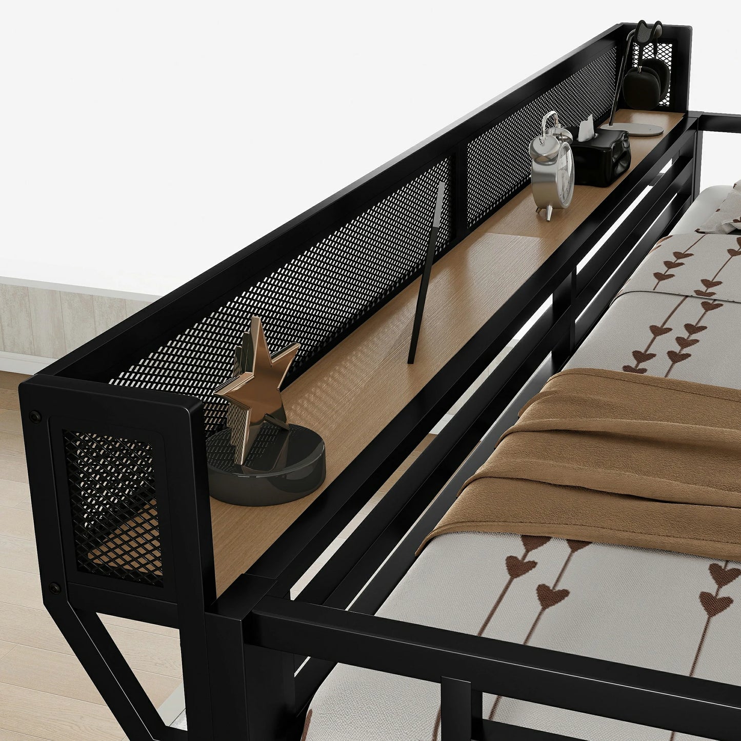 Mirightone™ Full Size Loft Bed with Desk and Charging Station ,7 Open Storage Spaces and LED Lighting ,Designed for Children and Teens,Black