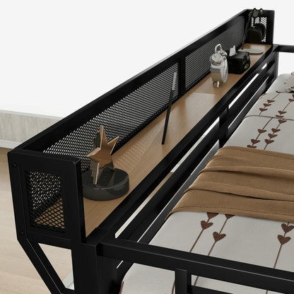 Mirightone™ Full Size Loft Bed with Desk and Charging Station ,7 Open Storage Spaces and LED Lighting ,Designed for Children and Teens,Black