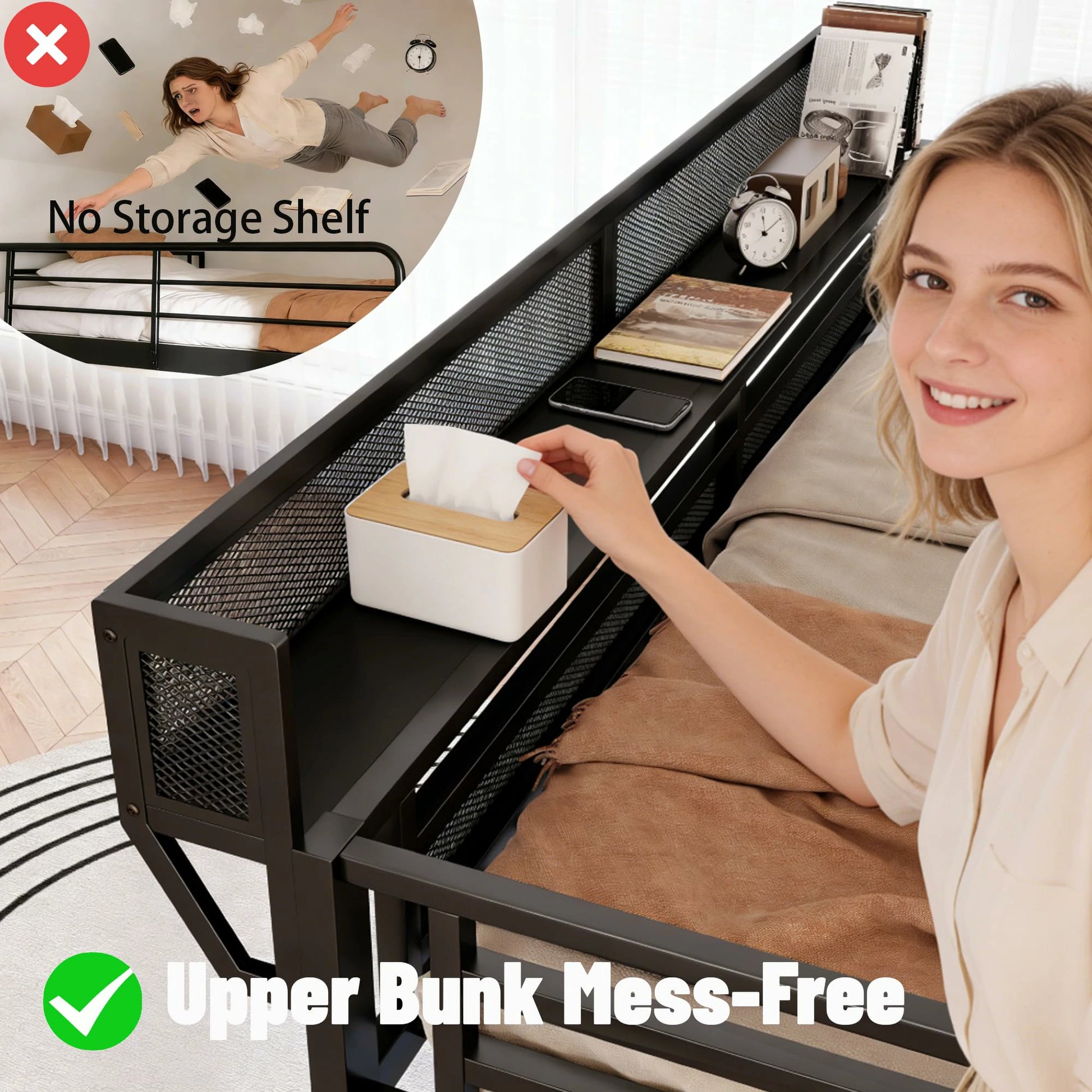 TheQueenloftbedcomeswithastorageshelfwhereyoucanplaceyourphoneorotheressentialswhileyousleep_allowingyoutoquicklygrabwhatyouneedwithouthaving