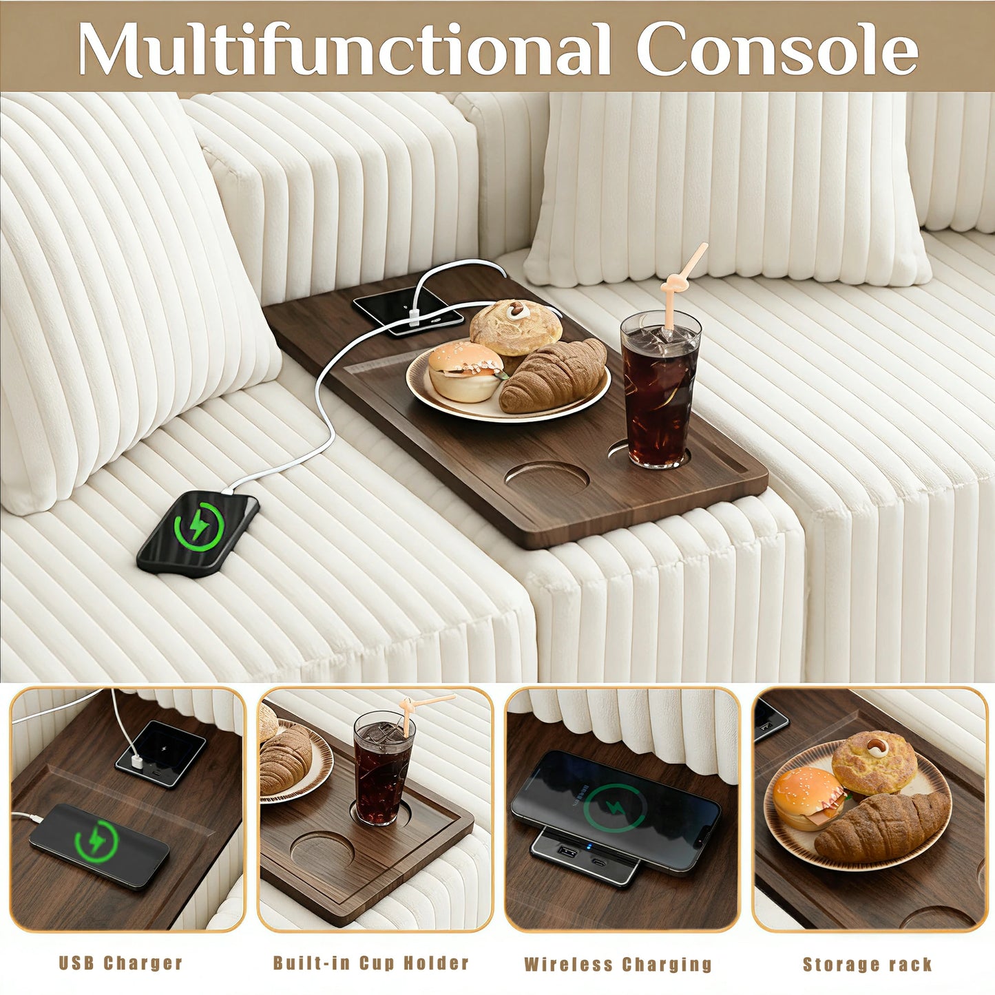 Mirightone™ 137.5" U Shaped Sofa Couch with USB, Wireless Charge & Coffee Table
