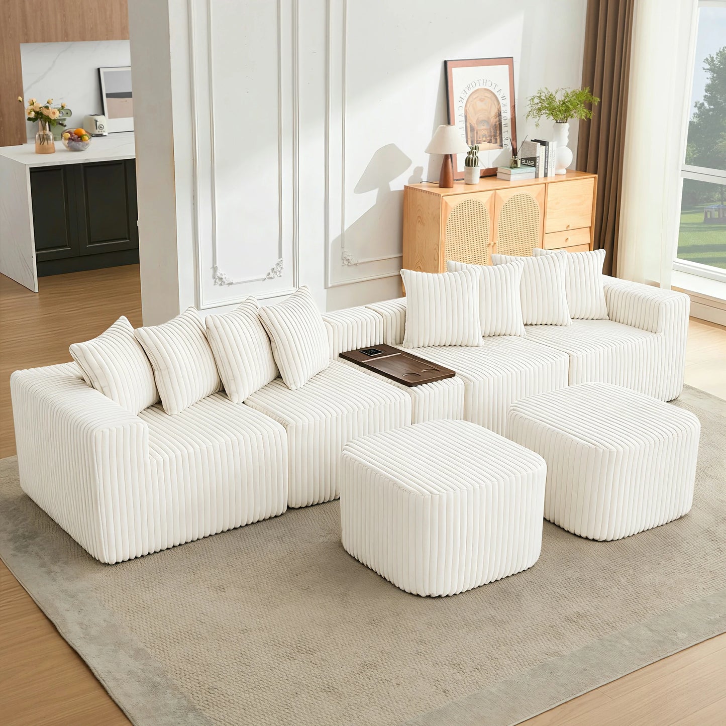 Mirightone™ 137.5" U Shaped Sofa Couch with USB, Wireless Charge & Coffee Table