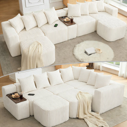 Mirightone™ 137.5" U Shaped Sofa Couch with USB, Wireless Charge & Coffee Table