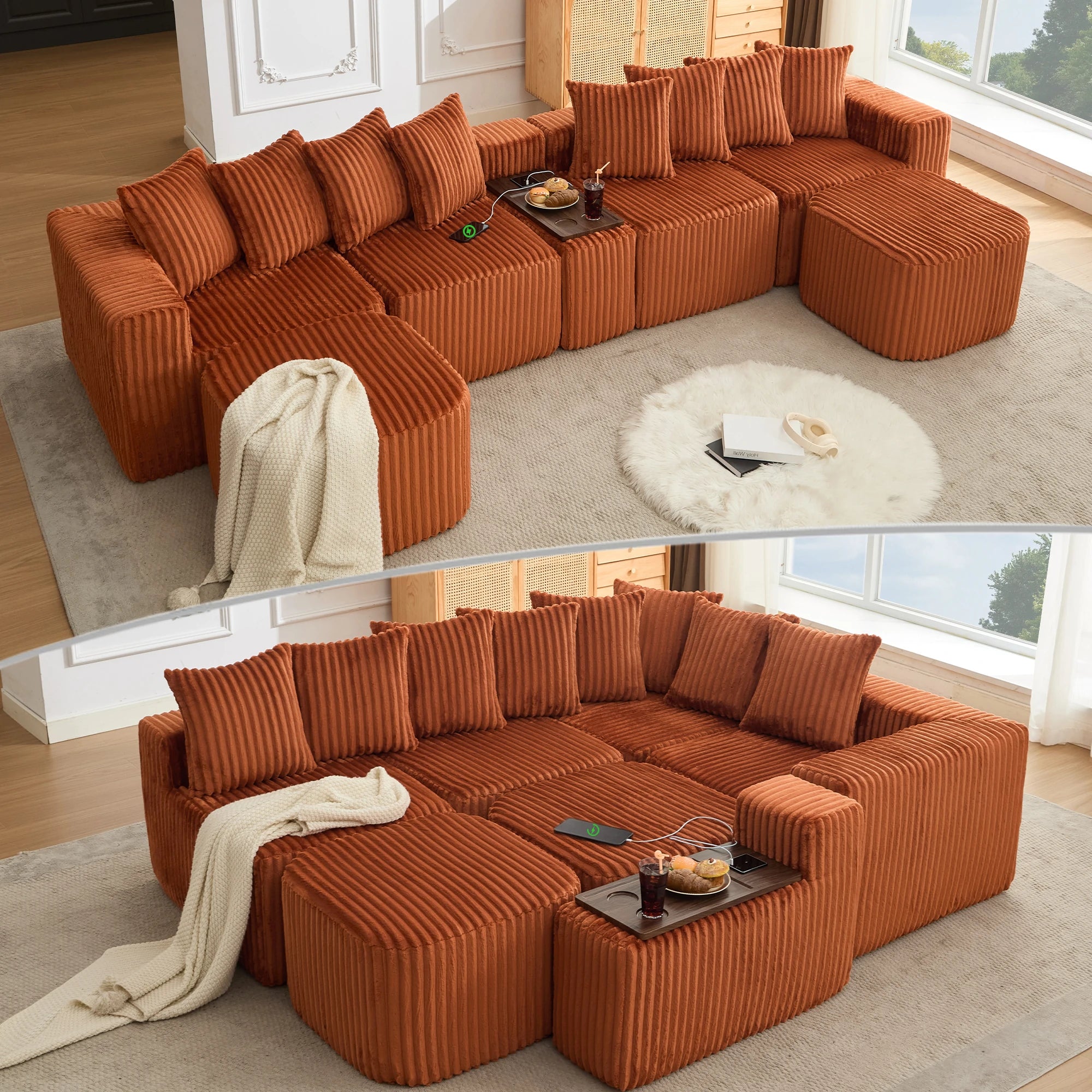 This_orange_modular_u_shaped_sofa_features_a_flexible_movable_design_soft_corduroy_upholstery_a_built-in_coffee_table_board_with_cup_holders_and_convenient_charging_functions_for_a_co