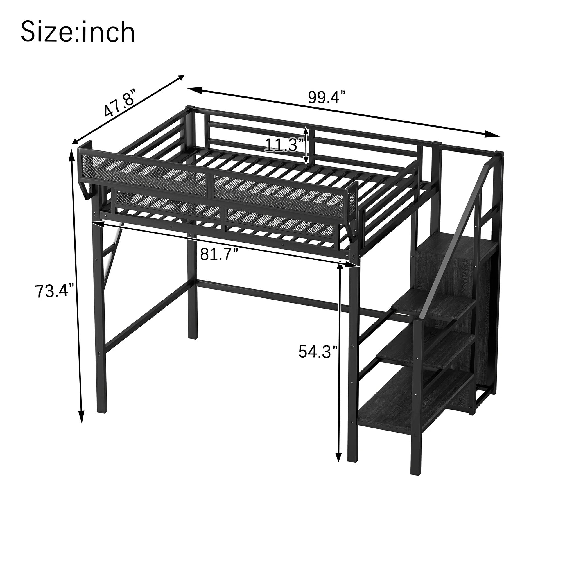 TwinXLloftbeddimensionsmetalloftbedsizechartwithstairsandstorage