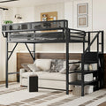 Twin XL Size Loft Bed with Stairs and Storage Shelves, Wardrobe