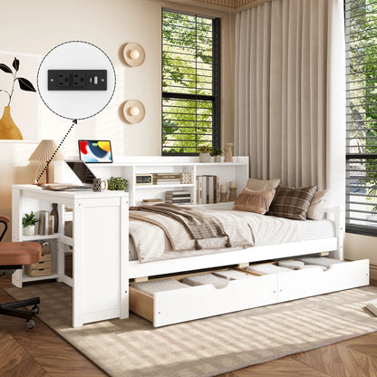 Twinsizewhitedaybedwithdesk_storagedrawers_bookcaseheadboardandbuilt-inchargingstationinmodernbedroom