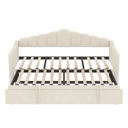 Twintokingexpandabledaybedwithpopuptrundlefullyextendedandwoodenslatssupport