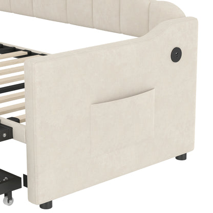 Upholstereddaybedsidepanelwithbuilt-inUSBchargingportandstoragepocketdetail