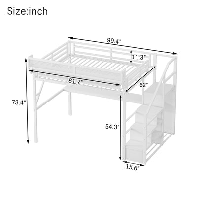 Mirightone™  Loft Bed with Desk and Charging Station, Metal Loft Bed with Stairs and Light for Kids Teens
