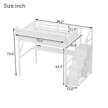 Mirightone™  Loft Bed with Desk and Charging Station, Metal Loft Bed with Stairs and Light for Kids Teens