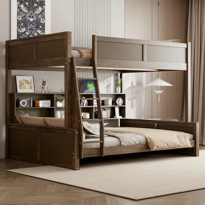 Mirightone™ Full XL over Queen Bunk Bed with Storage Cabinets and USB Ports