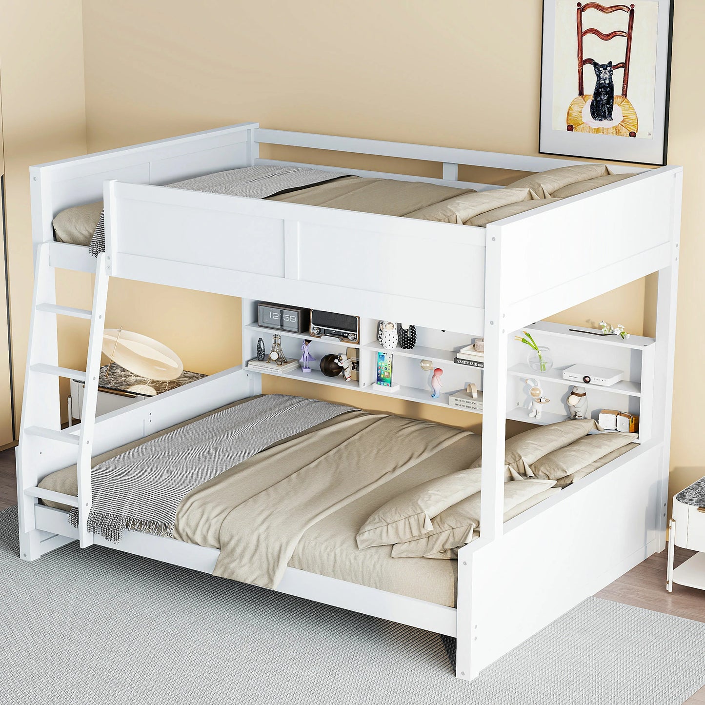 Mirightone™ Full XL over Queen Bunk Bed with Storage Cabinets and USB Ports