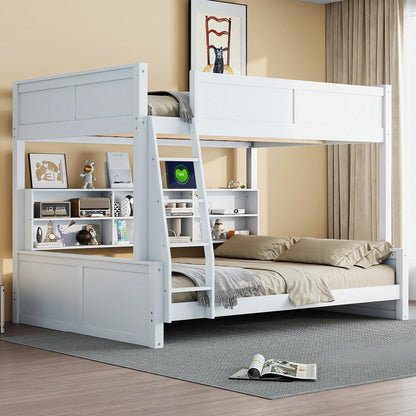 Mirightone™ Full XL over Queen Bunk Bed with Storage Cabinets and USB Ports