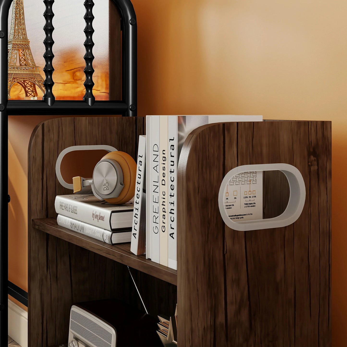 Woodbedsidestorageshelfforkidsbedwithbooksanddecordetails