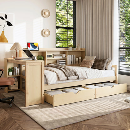 Wooddaybedwithpull-outstoragedrawersforbeddingandorganization