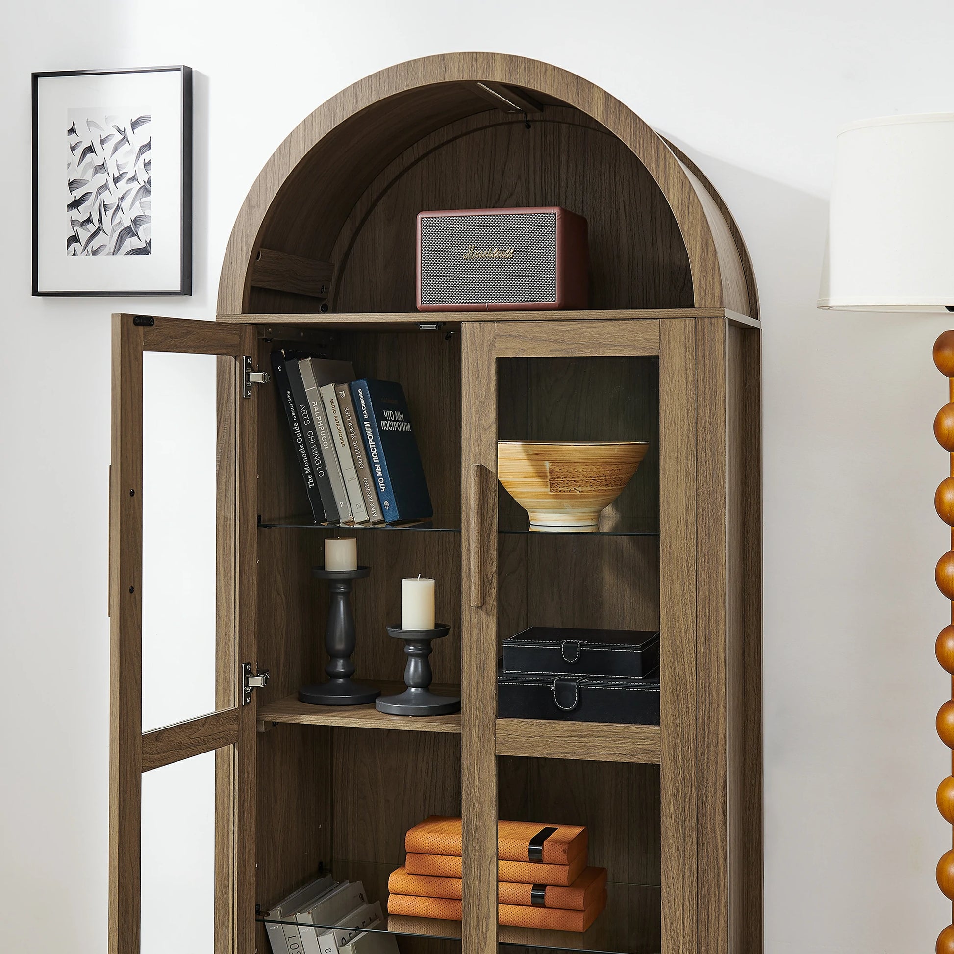 WoodenGlassDoorStorageCabinetInteriorDetail