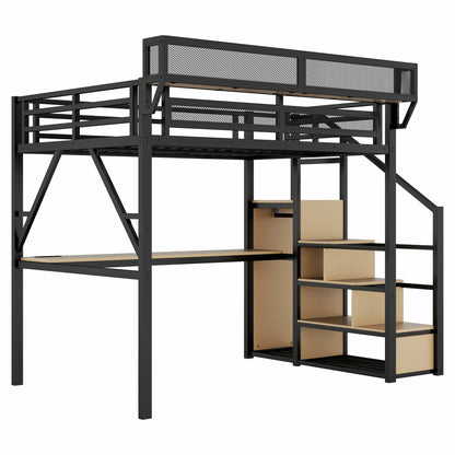 black-full-metal-loft-bed-with-desk-staircase-and-storage