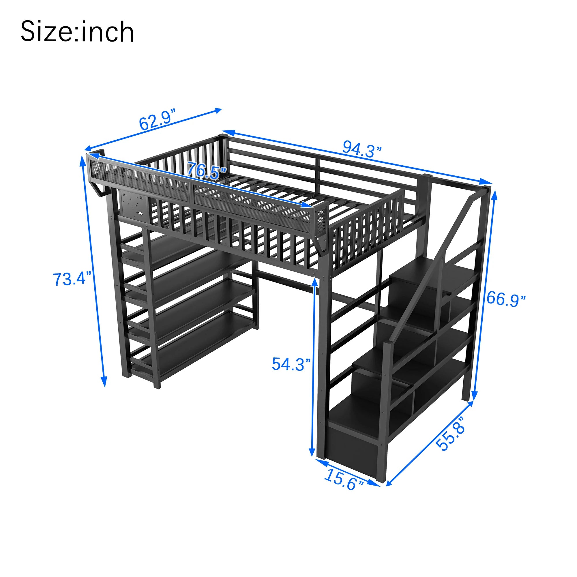 black-metal-loft-bed-size-dimensions-storage-staircase