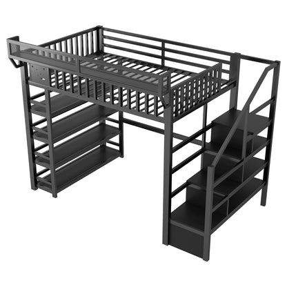 black-metal-loft-bed-staircase-shelves-modern-design