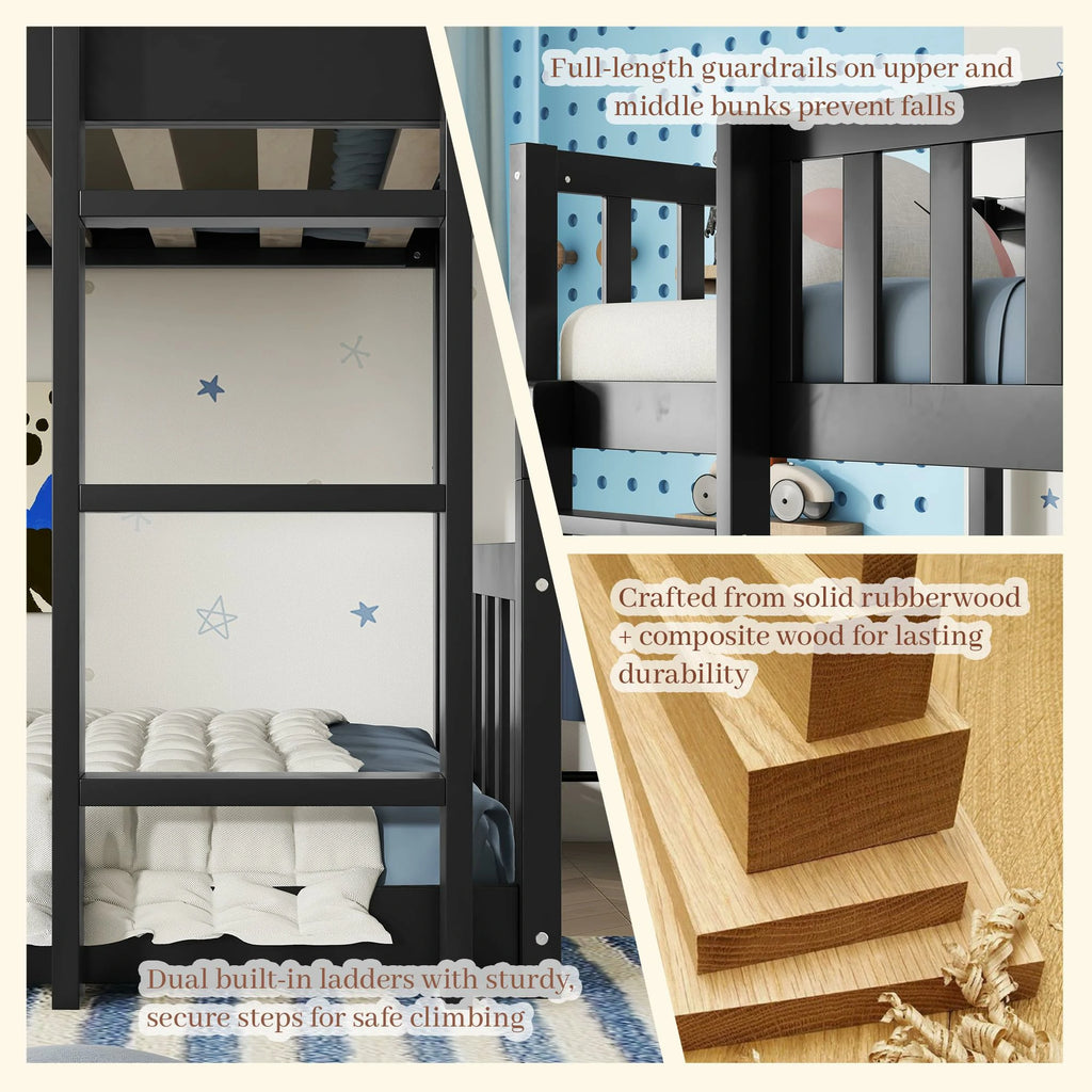 black-triple-bunk-bed-with-ladders-guardrails-rubberwood.