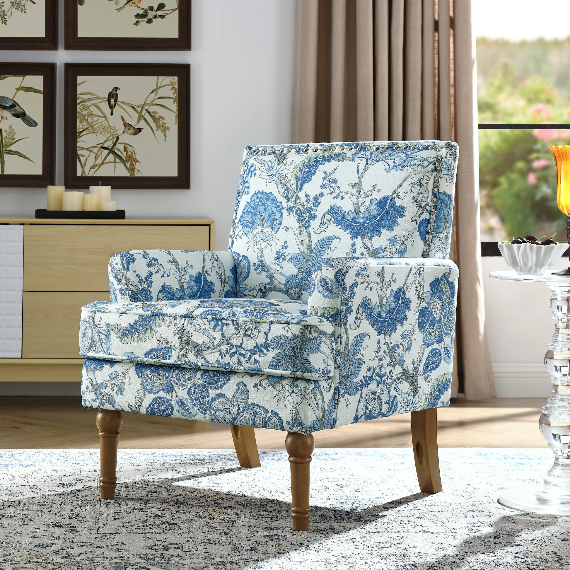 blue-toile-accent-chair-side-view-nailhead-trim