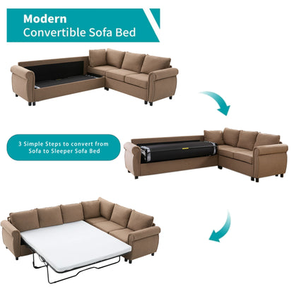 brown-convertible-sectional-sofa-bed-3-step-conversion