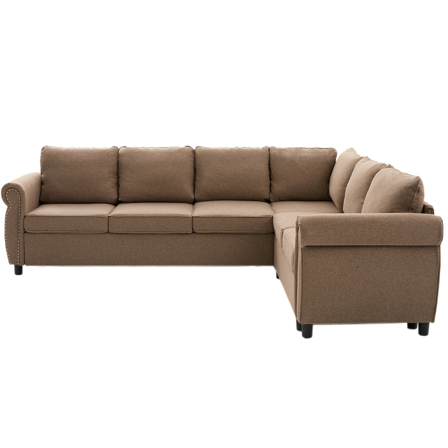 brown-l-shaped-sectional-sofa-rolled-arms-white-background