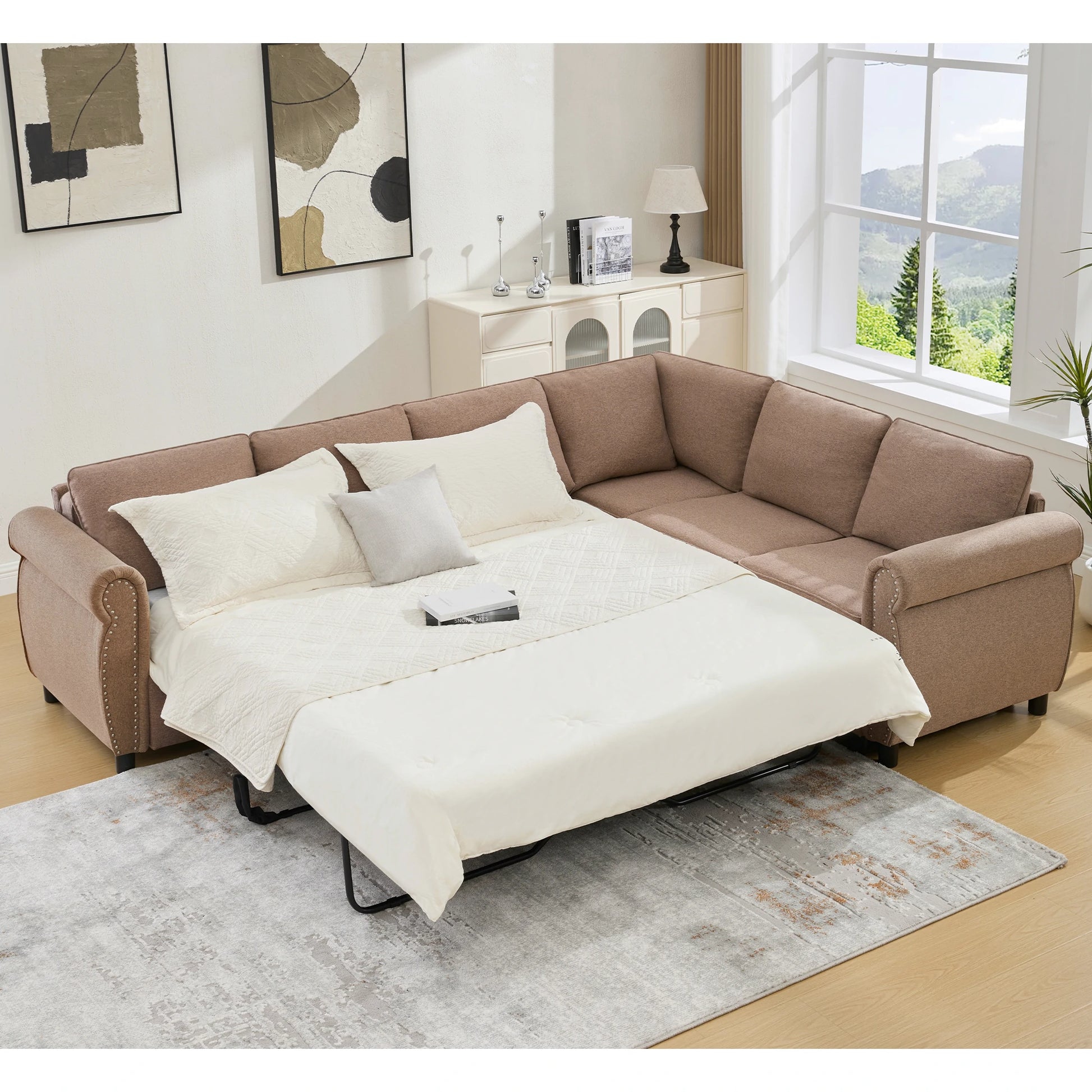 brown-sectional-sleeper-sofa-bed-with-pillows-living-room