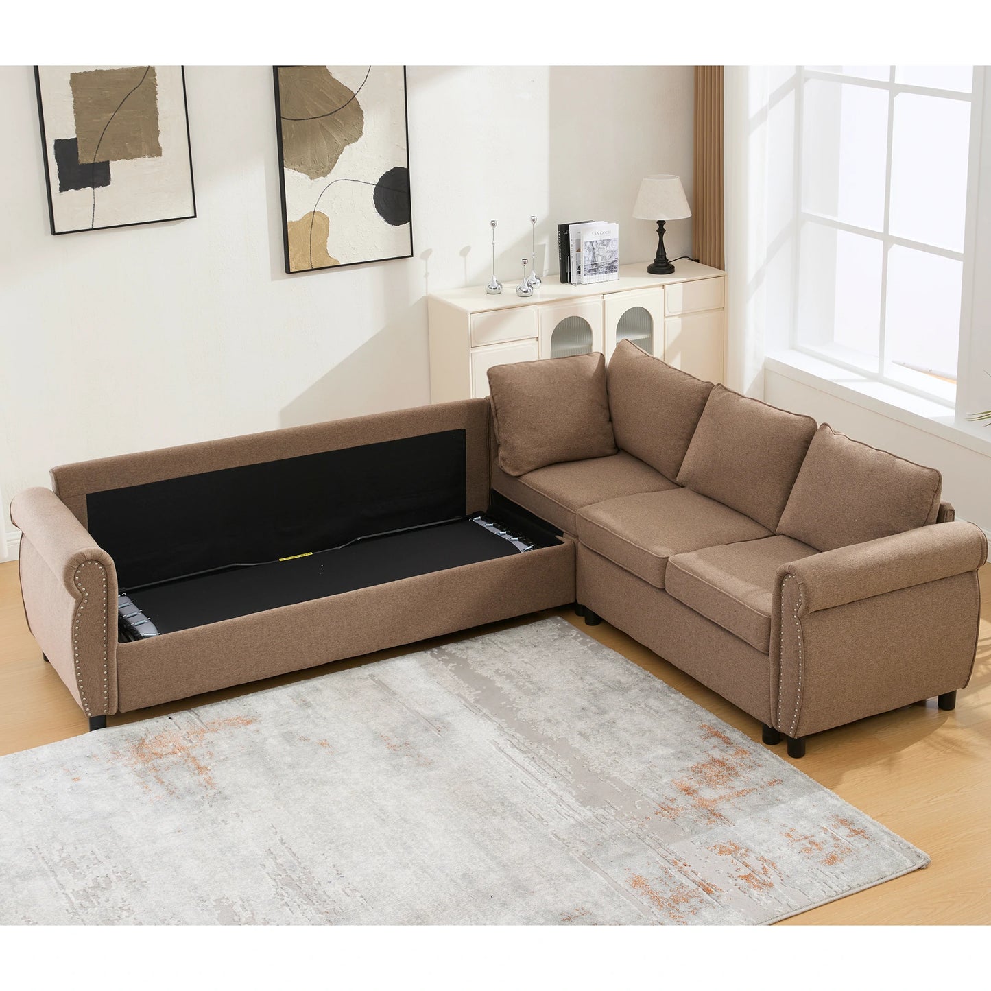 brown-sectional-sofa-hidden-sleeper-compartment-open