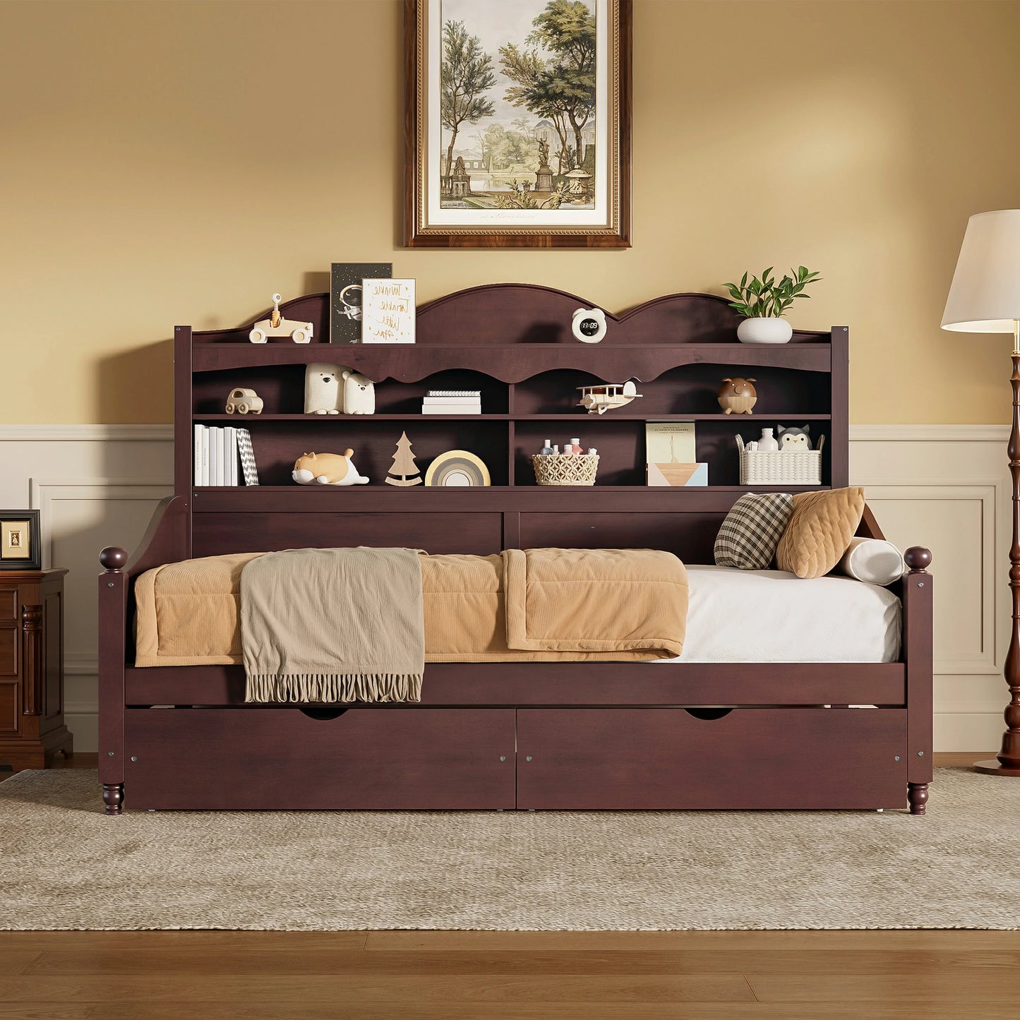 Mirightone™ Twin Wooden Daybed with Storage Drawers and Shelves