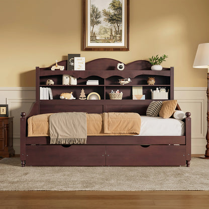 Mirightone™ Twin Wooden Daybed with Storage Drawers and Shelves