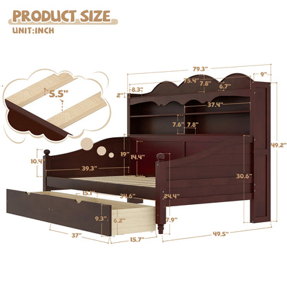 brown-twin-daybed-size-chart-with-storage-headboard-drawers