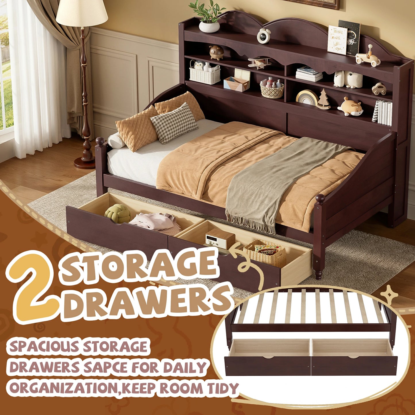 brown-twin-daybed-with-bookcase-headboard-and-2-storage-drawers