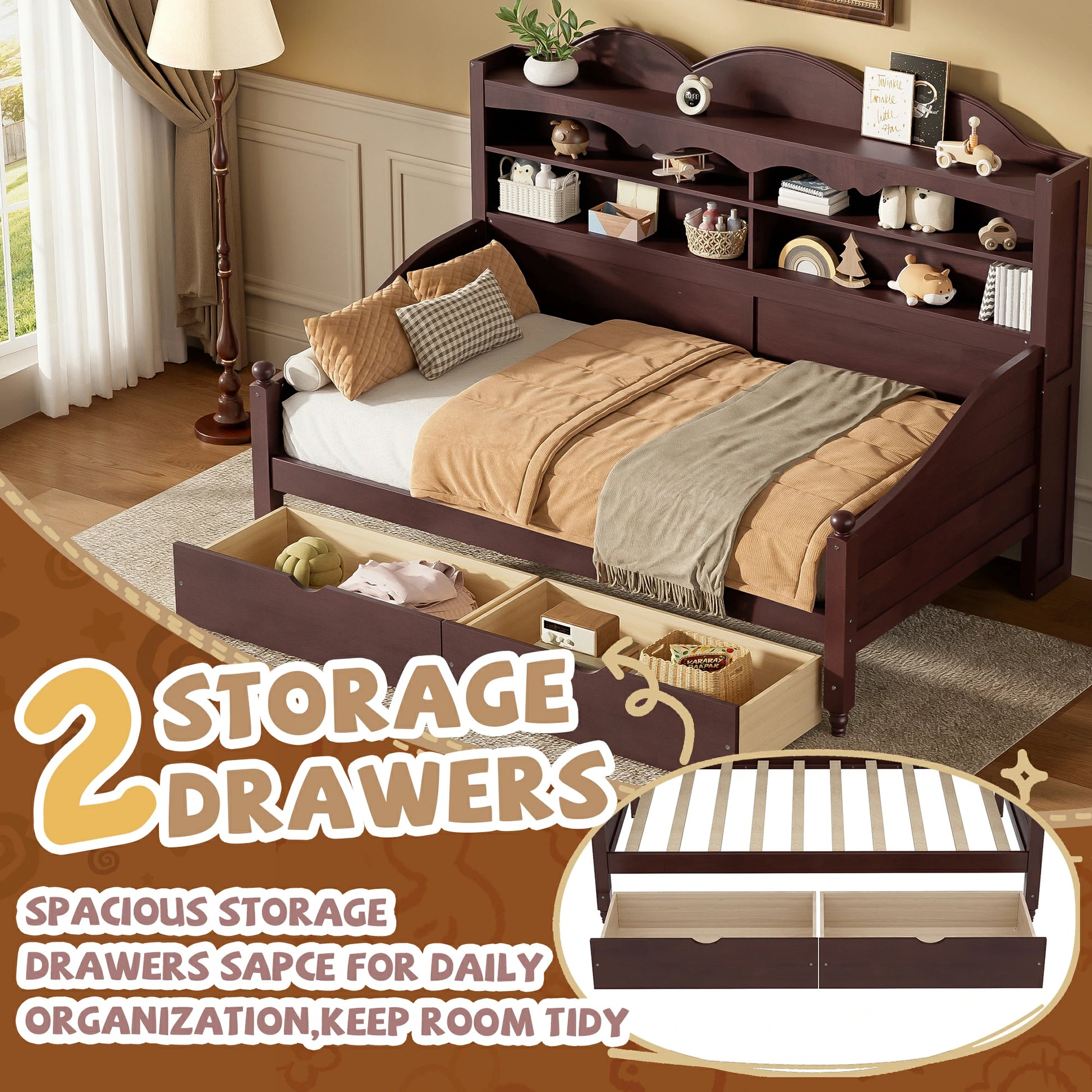 brown-twin-daybed-with-bookcase-headboard-and-2-storage-drawers