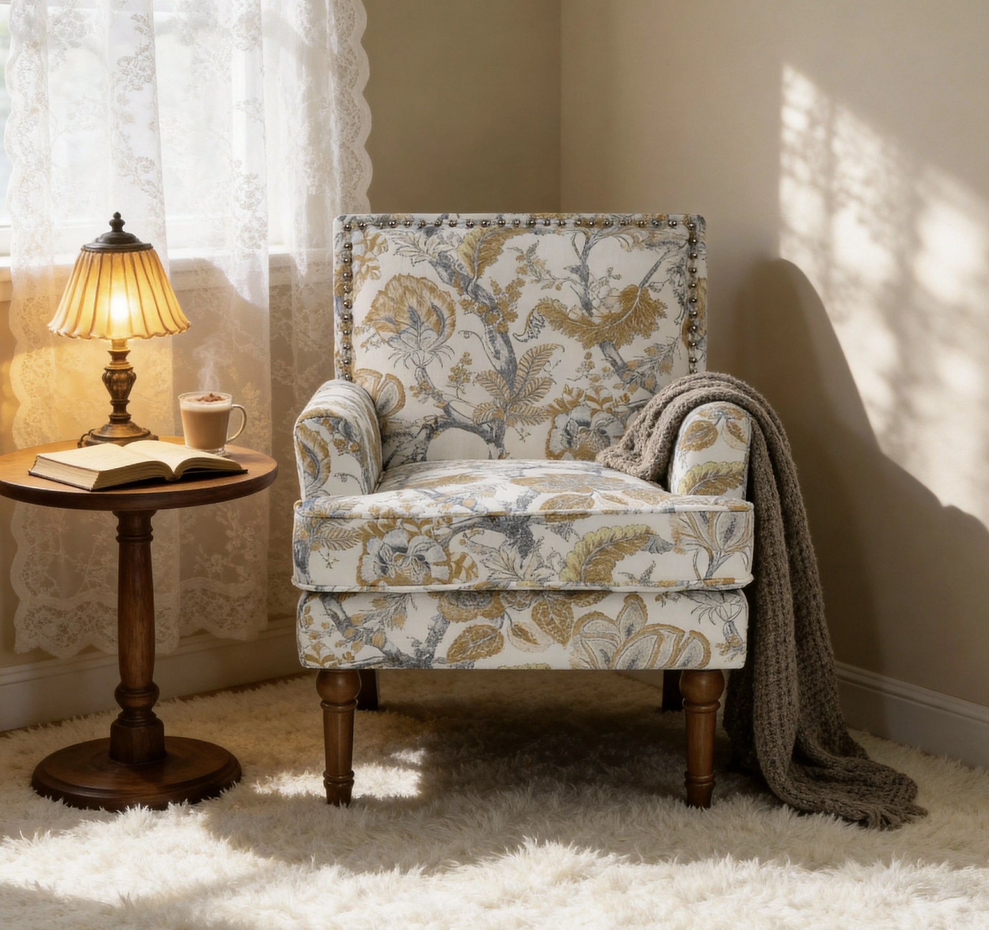 cozy-blue-gold-floral-armchair-reading-nook-lamp-book