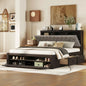 Mirightone™ Wood Queen Size Platform Bed with Storage Headboard, shoe rack and 4 drawers