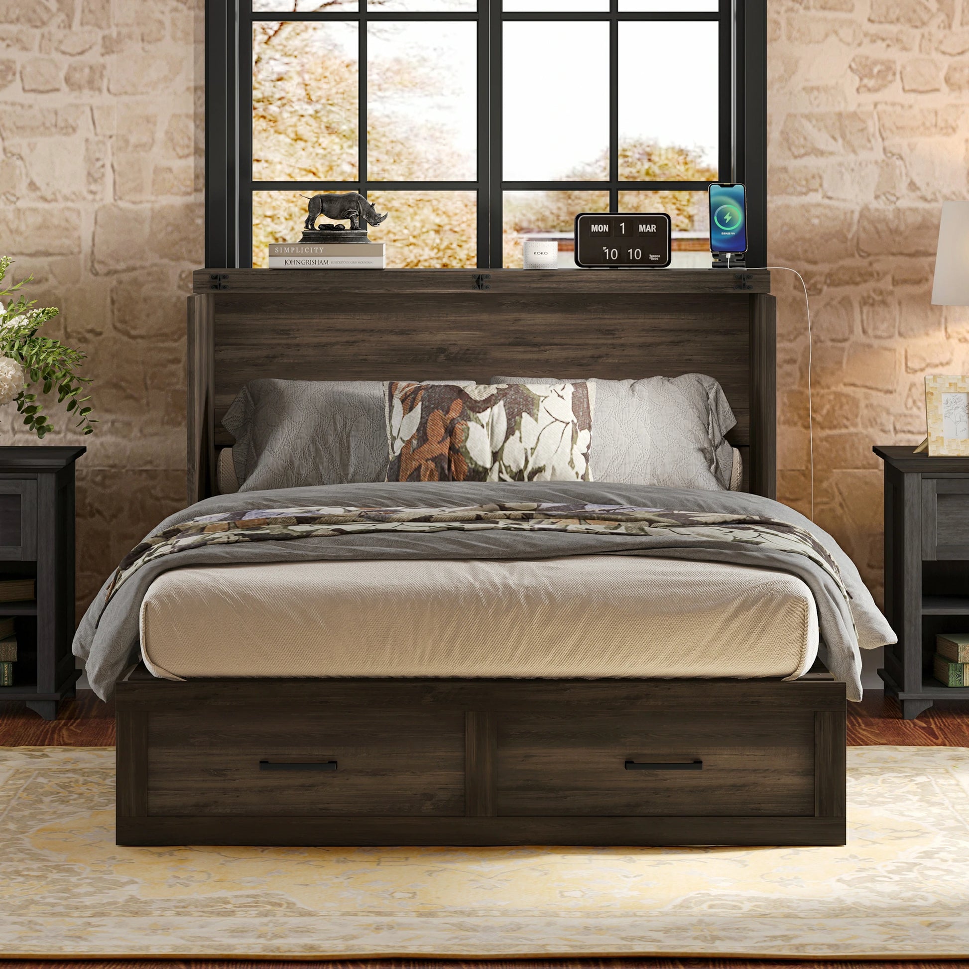 darkwoodfarmhousefullsizebedwithdrawersplatformbedrusticbedroomfurniture