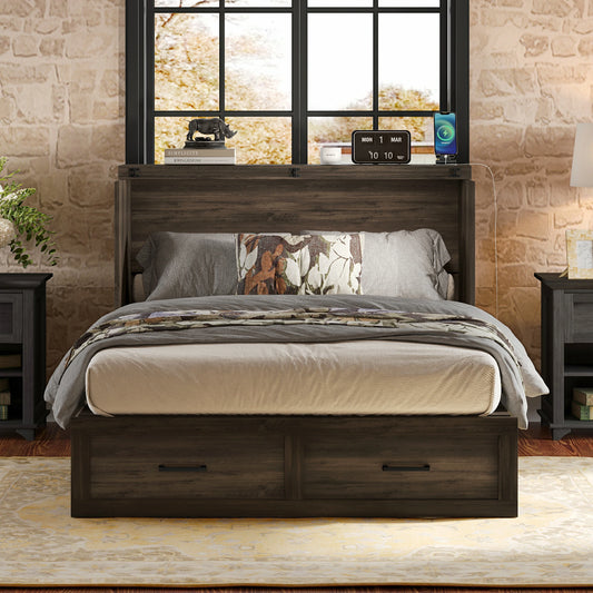 darkwoodfarmhousefullsizebedwithdrawersplatformbedrusticbedroomfurniture
