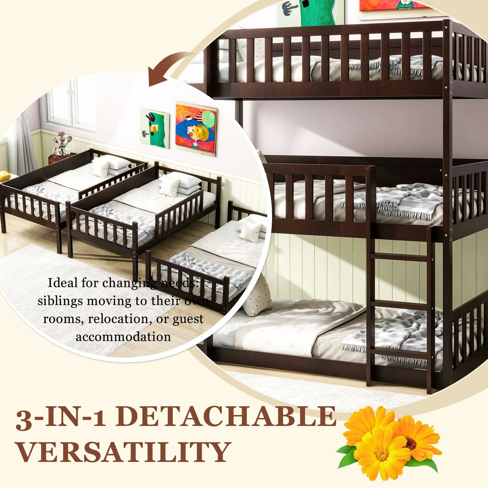 espresso-triple-bunk-bed-3-in-1-detachable-design